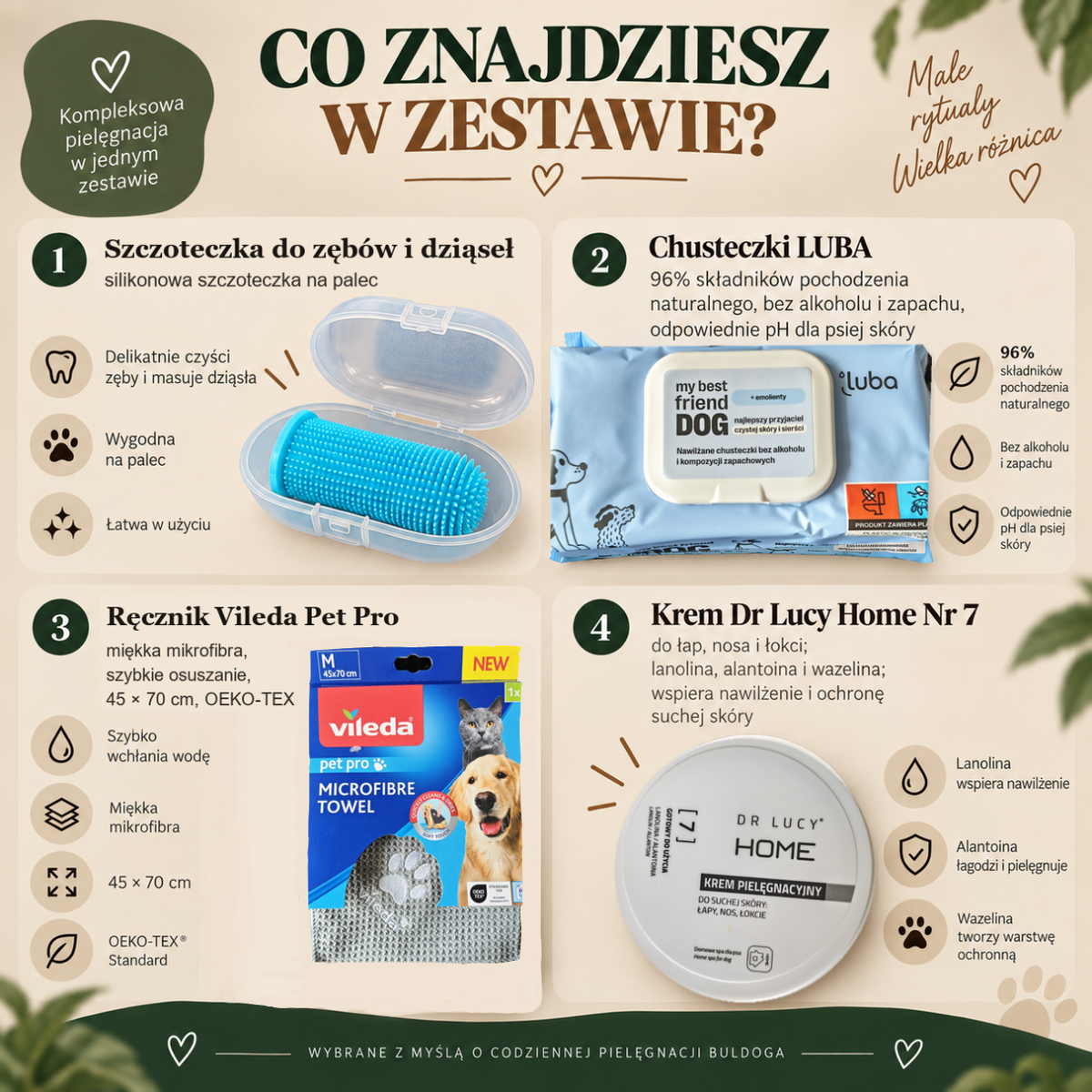 Kompletny zestaw pielęgnacyjny dla Twojego Buldoga !